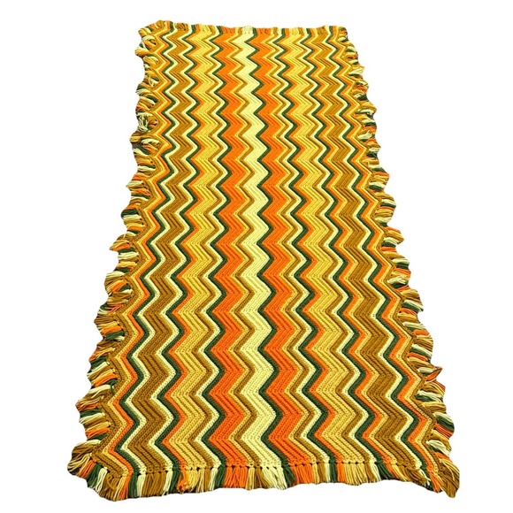 Handmade Other - Vintage Crocheted Afghan Throw Blanket Zig Zag Chevron Granny Boho 80" x 40"